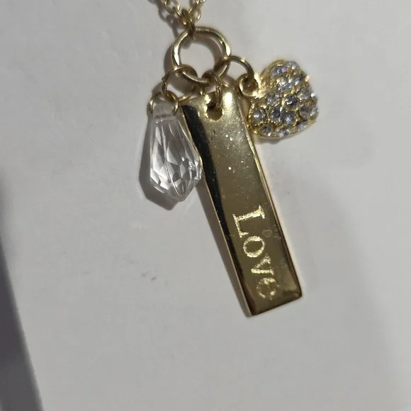 Romantic Gold-Tone Love Necklace, Crystal Heart & Teardrop Charm Pendant Jewelry - Picture 8 of 10